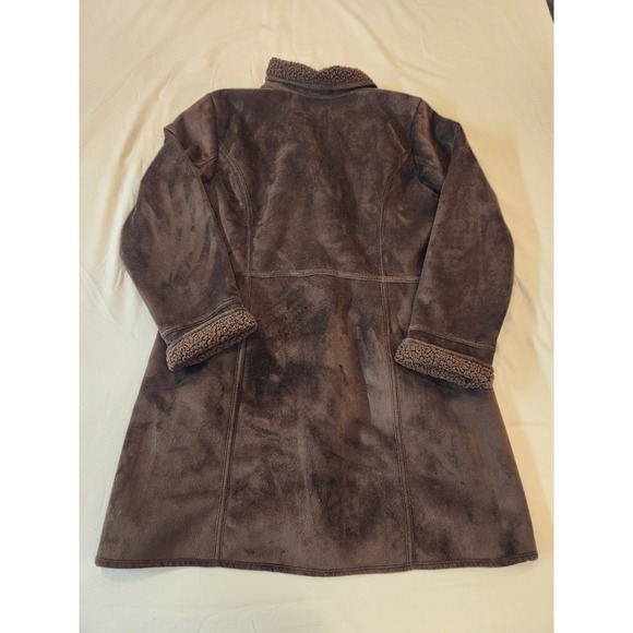 Denim & Co. Women's Brown Suede Sherpa Lined Coat Size L Velvety Plush Cozy Chic - Picture 7 of 10